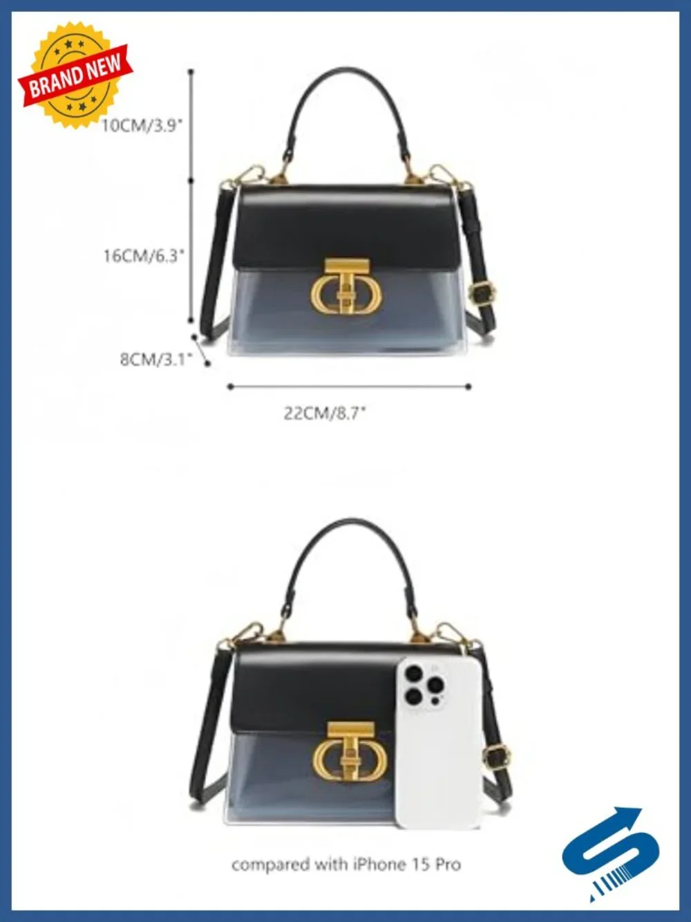 Clear PVC Satchel Handbag Women Convertible Crossbody Tote Detachable Strap